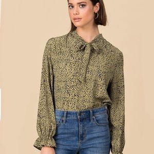 SOLD BlushMark Tan and Black Polka Dot Blouse